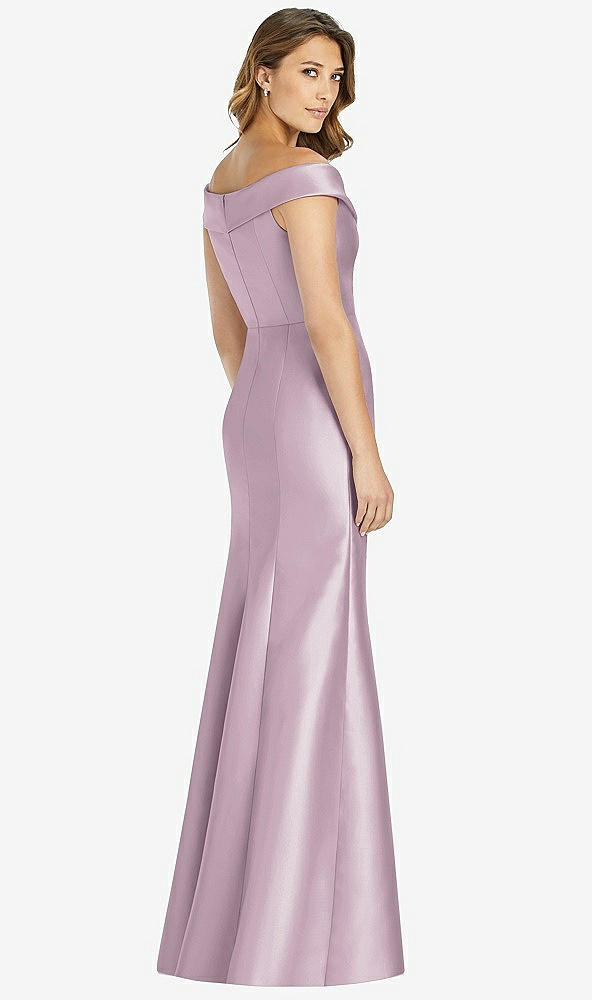 【STYLE: D760】Off-the-Shoulder Cuff Trumpet Gown with Front Slit【COLOR: Suede Rose】
