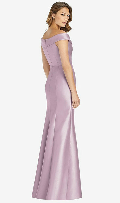 【STYLE: D760】Off-the-Shoulder Cuff Trumpet Gown with Front Slit【COLOR: Suede Rose】