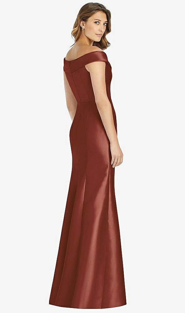【STYLE: D760】Off-the-Shoulder Cuff Trumpet Gown with Front Slit【COLOR: Auburn Moon】