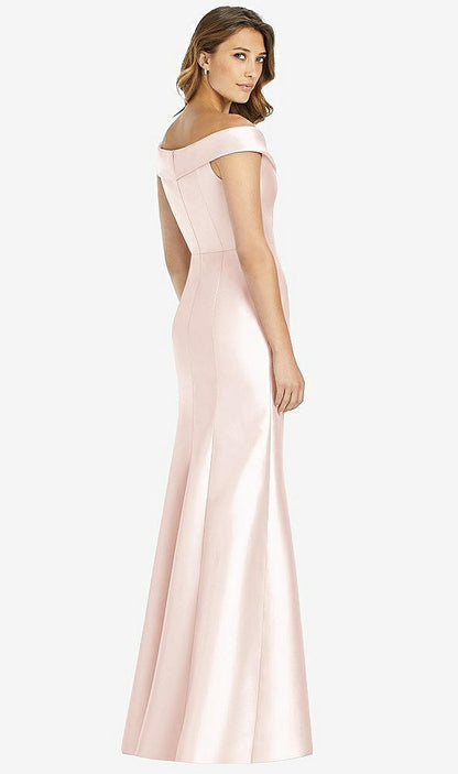 【STYLE: D760】Off-the-Shoulder Cuff Trumpet Gown with Front Slit【COLOR: Blush】