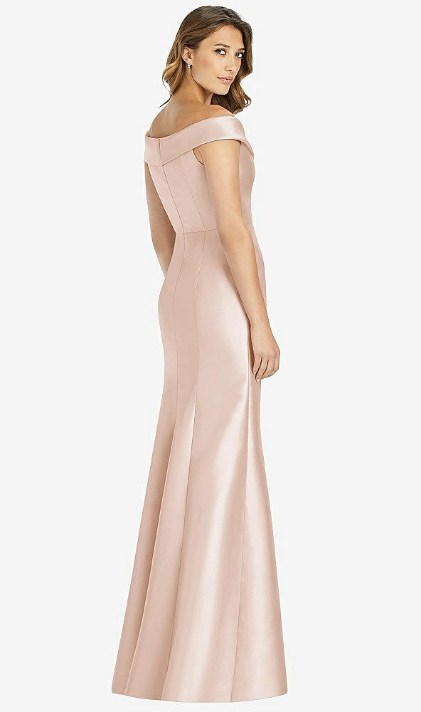 【STYLE: D760】Off-the-Shoulder Cuff Trumpet Gown with Front Slit【COLOR: Cameo】