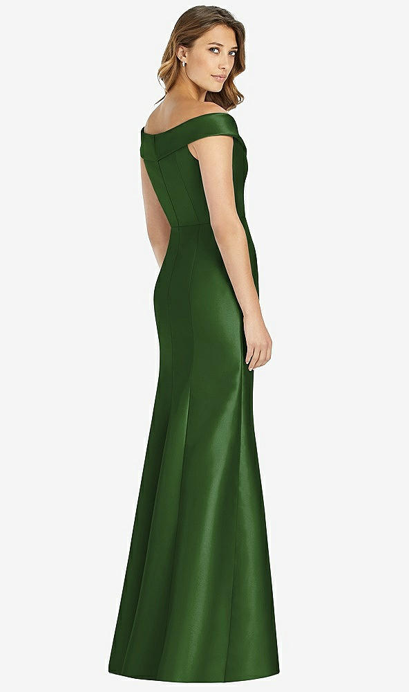 【STYLE: D760】Off-the-Shoulder Cuff Trumpet Gown with Front Slit【COLOR: Celtic】
