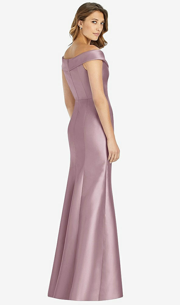 【STYLE: D760】Off-the-Shoulder Cuff Trumpet Gown with Front Slit【COLOR: Dusty Rose】