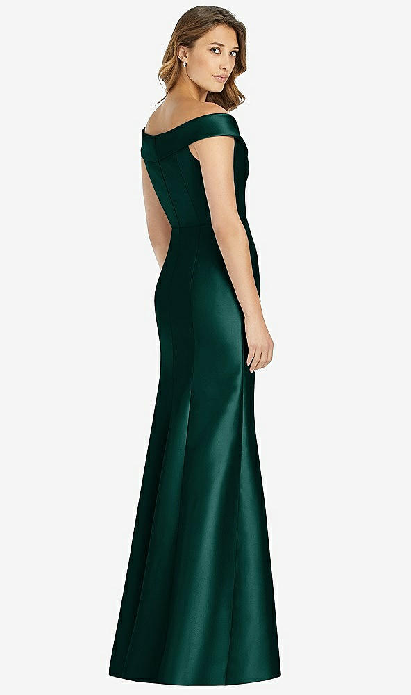 【STYLE: D760】Off-the-Shoulder Cuff Trumpet Gown with Front Slit【COLOR: Evergreen】