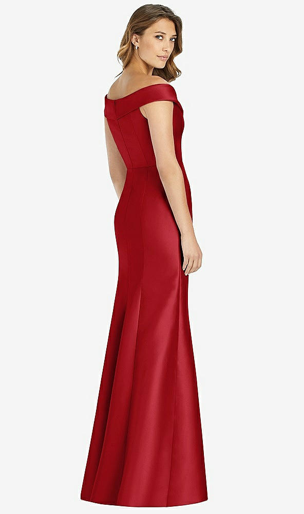 【STYLE: D760】Off-the-Shoulder Cuff Trumpet Gown with Front Slit【COLOR: Garnet】