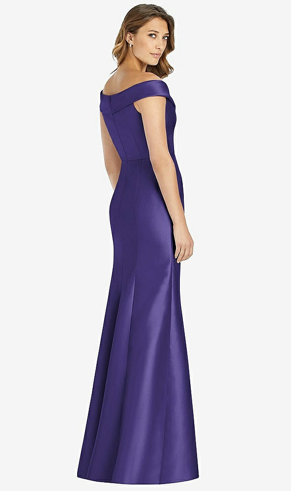 【STYLE: D760】Off-the-Shoulder Cuff Trumpet Gown with Front Slit【COLOR: Grape】