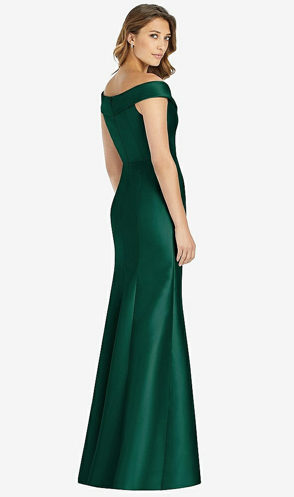 【STYLE: D760】Off-the-Shoulder Cuff Trumpet Gown with Front Slit【COLOR: Hunter Green】
