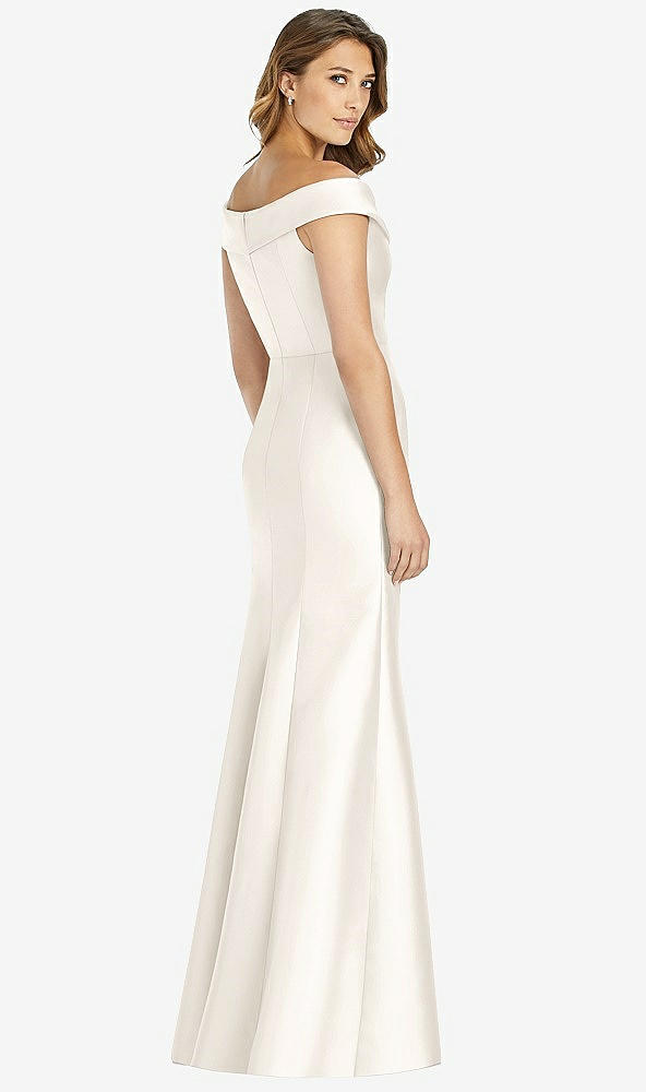 【STYLE: D760】Off-the-Shoulder Cuff Trumpet Gown with Front Slit【COLOR: Ivory】