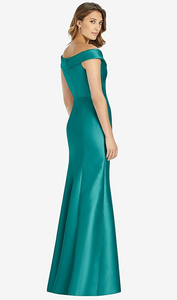 【STYLE: D760】Off-the-Shoulder Cuff Trumpet Gown with Front Slit【COLOR: Jade】