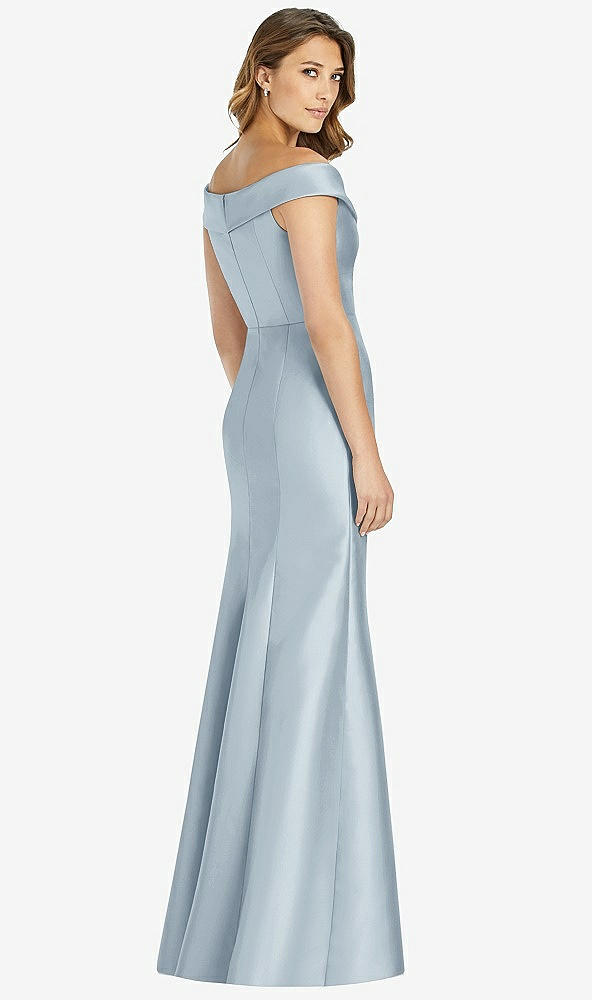 【STYLE: D760】Off-the-Shoulder Cuff Trumpet Gown with Front Slit【COLOR: Mist】