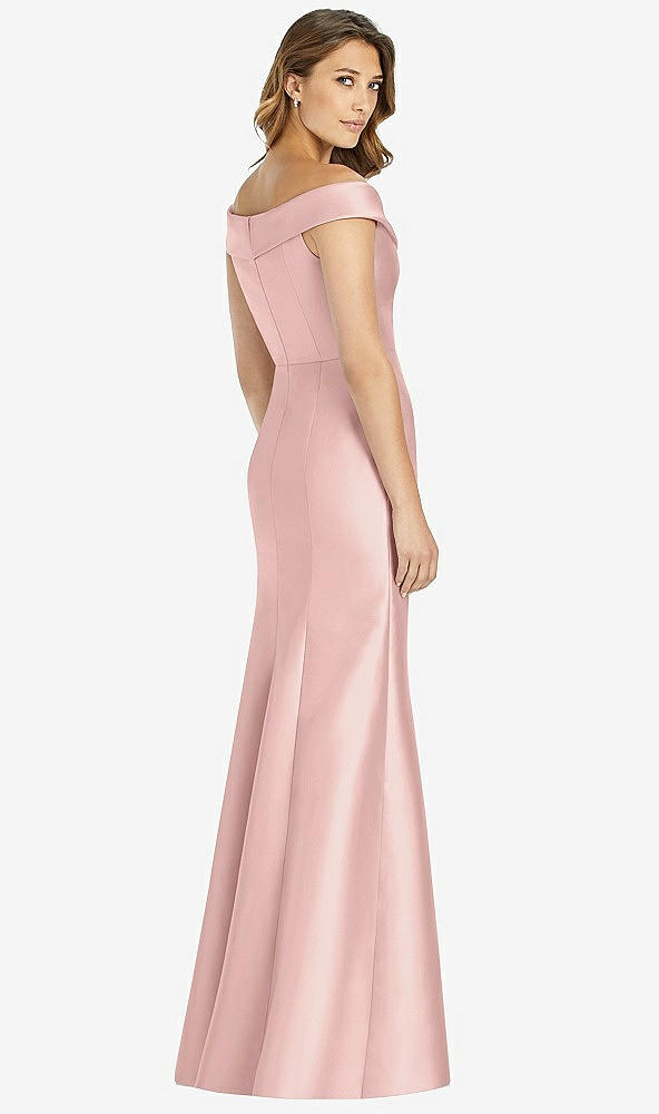 【STYLE: D760】Off-the-Shoulder Cuff Trumpet Gown with Front Slit【COLOR: Rose - PANTONE Rose Quartz】