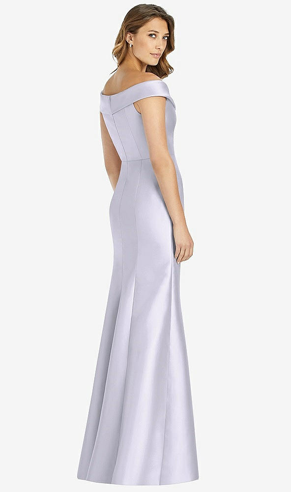【STYLE: D760】Off-the-Shoulder Cuff Trumpet Gown with Front Slit【COLOR: Silver Dove】