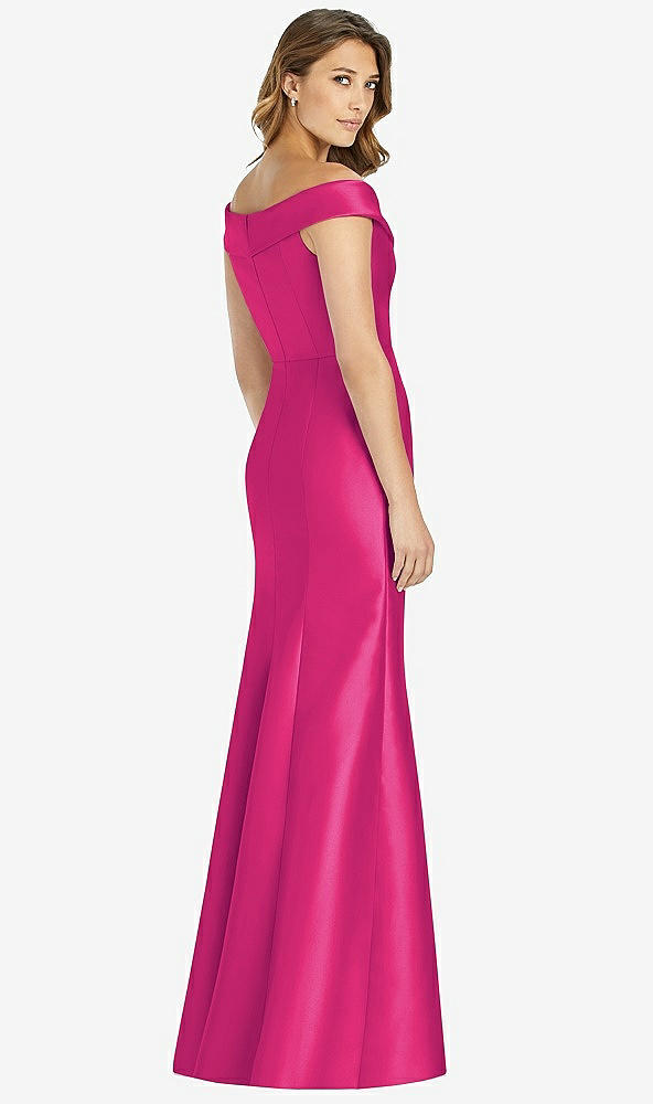 【STYLE: D760】Off-the-Shoulder Cuff Trumpet Gown with Front Slit【COLOR: Think Pink】