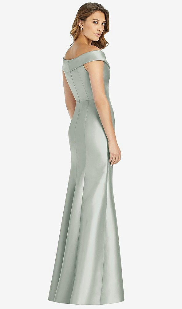【STYLE: D760】Off-the-Shoulder Cuff Trumpet Gown with Front Slit【COLOR: Willow Green】