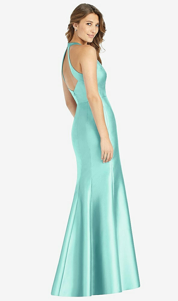 【STYLE: D761】V-Neck Halter Satin Trumpet Gown【COLOR: Coastal】