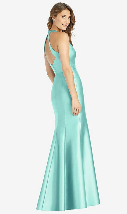 【STYLE: D761】V-Neck Halter Satin Trumpet Gown【COLOR: Coastal】
