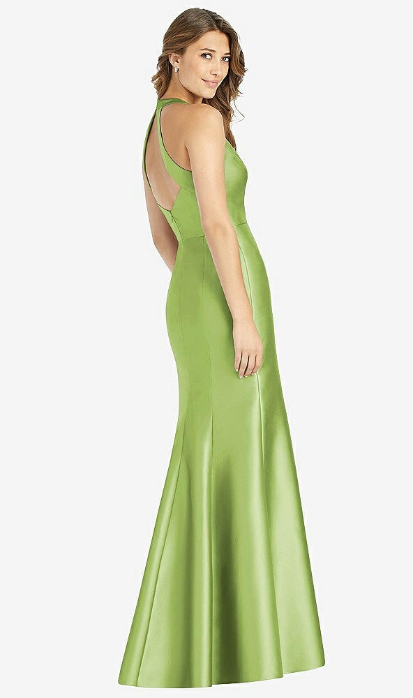 【STYLE: D761】V-Neck Halter Satin Trumpet Gown【COLOR: Mojito】