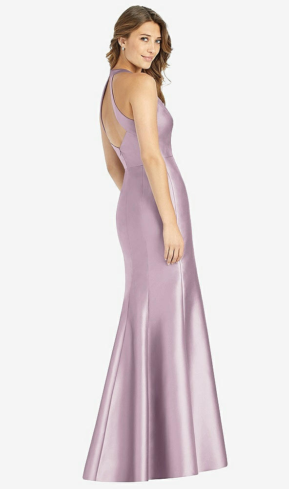 【STYLE: D761】V-Neck Halter Satin Trumpet Gown【COLOR: Suede Rose】