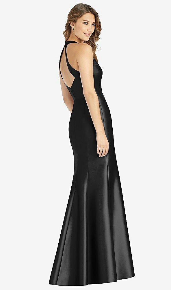 【STYLE: D761】V-Neck Halter Satin Trumpet Gown【COLOR: Black】