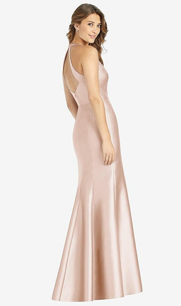 【STYLE: D761】V-Neck Halter Satin Trumpet Gown【COLOR: Cameo】