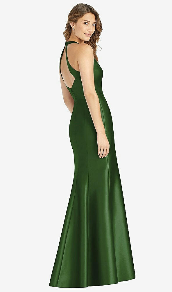 【STYLE: D761】V-Neck Halter Satin Trumpet Gown【COLOR: Celtic】