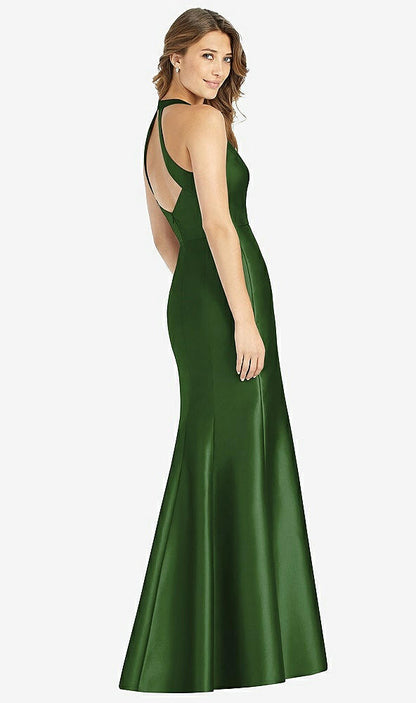 【STYLE: D761】V-Neck Halter Satin Trumpet Gown【COLOR: Celtic】