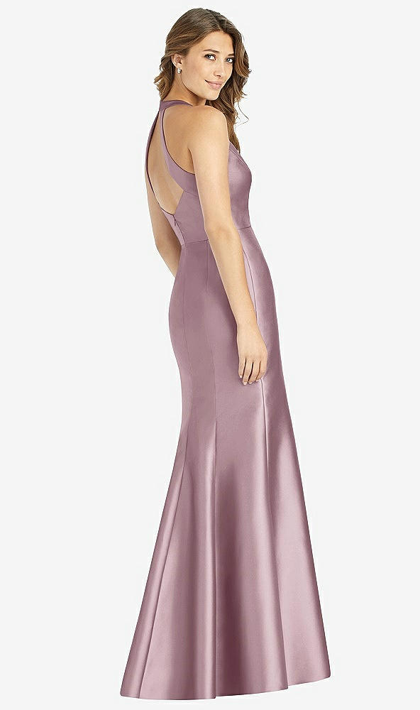 【STYLE: D761】V-Neck Halter Satin Trumpet Gown【COLOR: Dusty Rose】