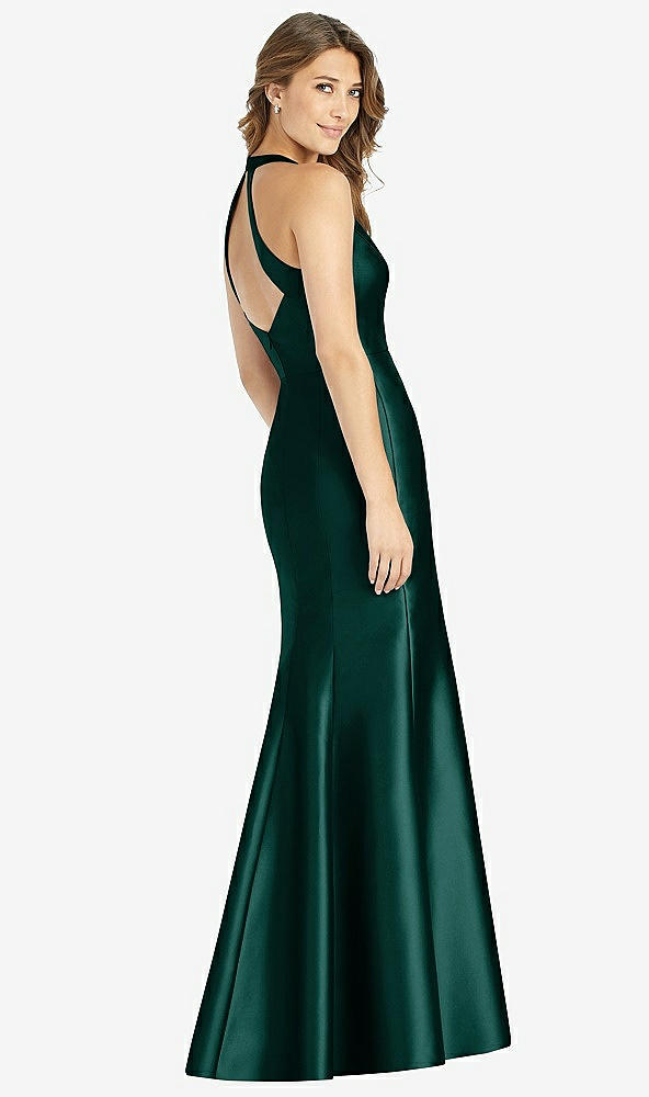 【STYLE: D761】V-Neck Halter Satin Trumpet Gown【COLOR: Evergreen】