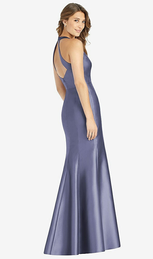 【STYLE: D761】V-Neck Halter Satin Trumpet Gown【COLOR: French Blue】