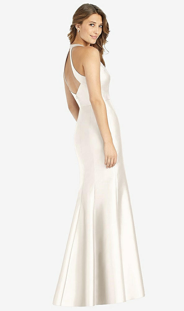【STYLE: D761】V-Neck Halter Satin Trumpet Gown【COLOR: Ivory】