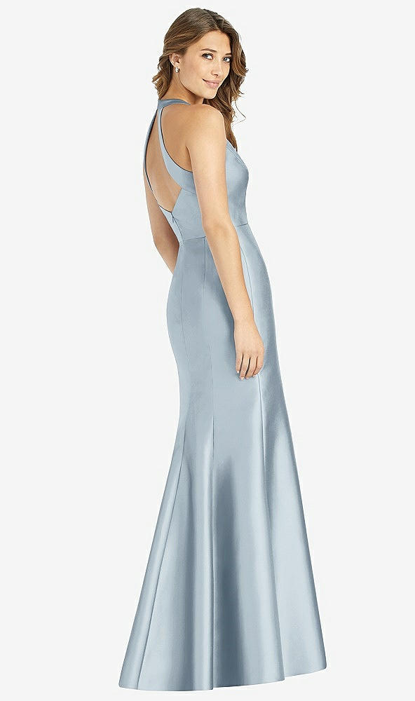 【STYLE: D761】V-Neck Halter Satin Trumpet Gown【COLOR: Mist】