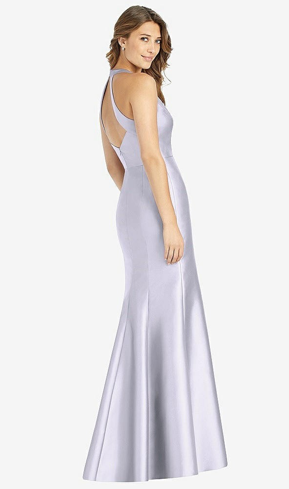 【STYLE: D761】V-Neck Halter Satin Trumpet Gown【COLOR: Silver Dove】