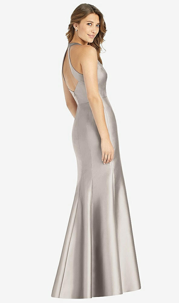 【STYLE: D761】V-Neck Halter Satin Trumpet Gown【COLOR: Taupe】