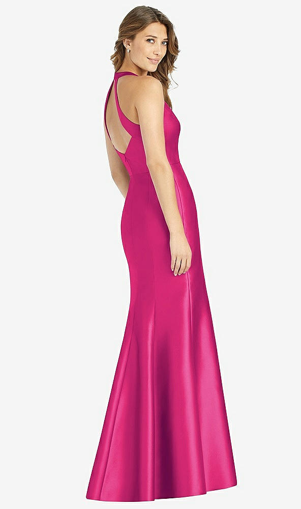 【STYLE: D761】V-Neck Halter Satin Trumpet Gown【COLOR: Think Pink】