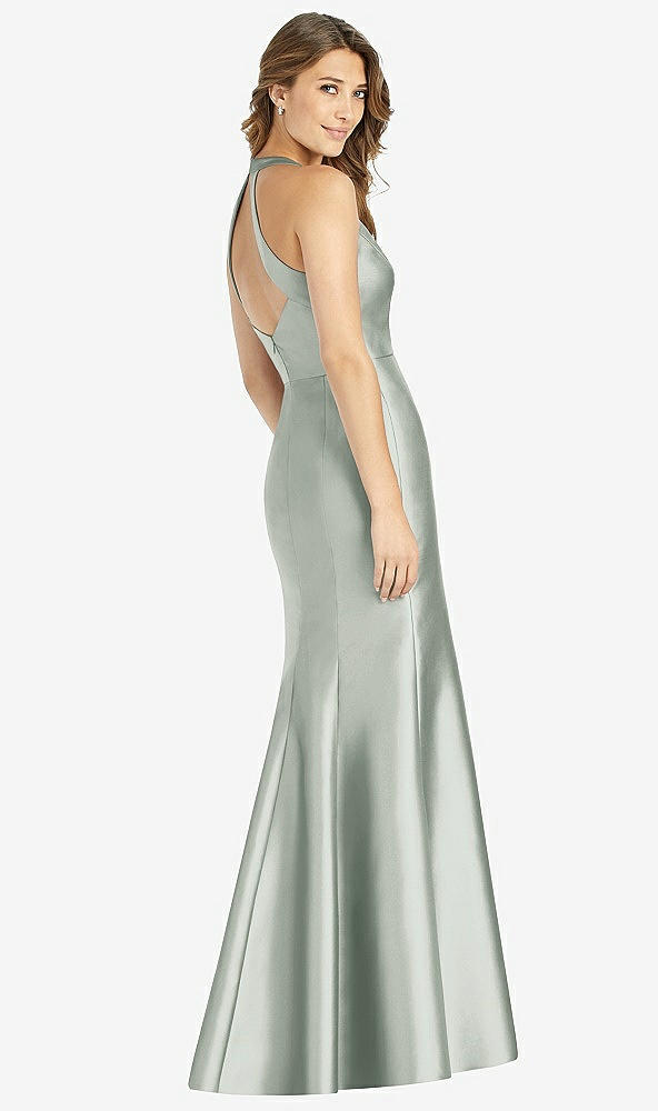 【STYLE: D761】V-Neck Halter Satin Trumpet Gown【COLOR: Willow Green】