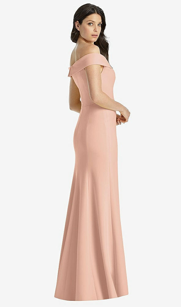 【STYLE: 3038】Off-the-Shoulder Notch Trumpet Gown with Front Slit【COLOR: Pale Peach】