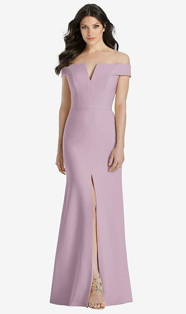【STYLE: 3038】Off-the-Shoulder Notch Trumpet Gown with Front Slit【COLOR: Suede Rose】