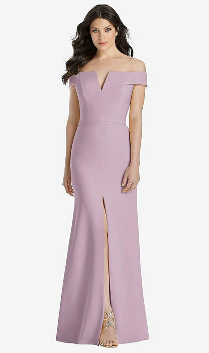 【STYLE: 3038】Off-the-Shoulder Notch Trumpet Gown with Front Slit【COLOR: Suede Rose】