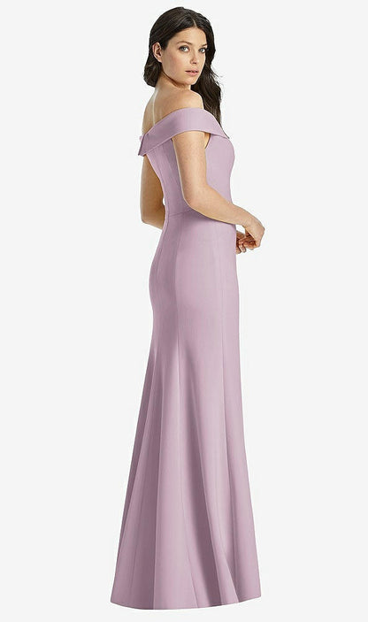 【STYLE: 3038】Off-the-Shoulder Notch Trumpet Gown with Front Slit【COLOR: Suede Rose】