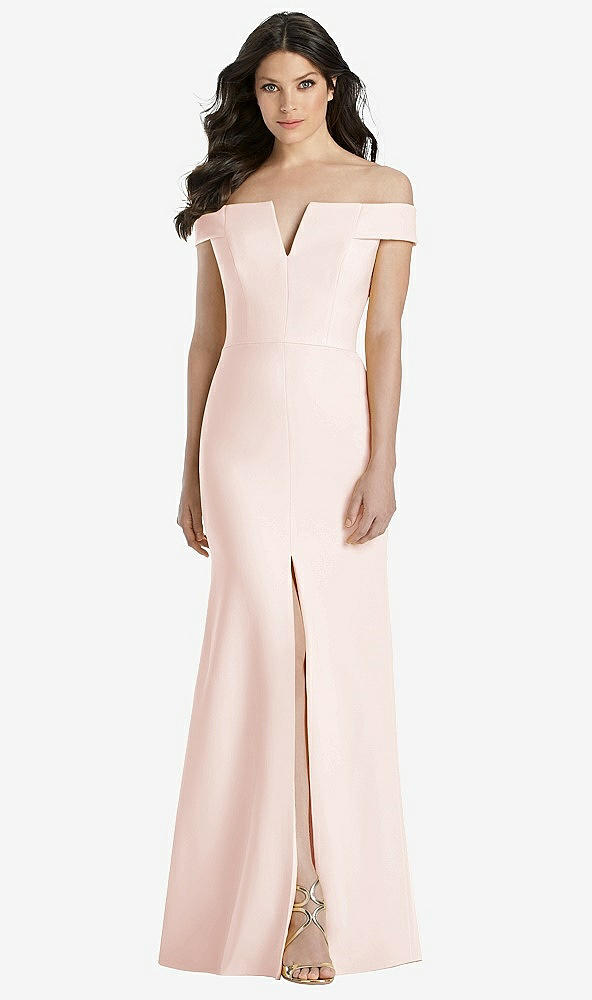 【STYLE: 3038】Off-the-Shoulder Notch Trumpet Gown with Front Slit【COLOR: Blush】