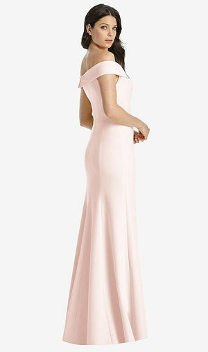 【STYLE: 3038】Off-the-Shoulder Notch Trumpet Gown with Front Slit【COLOR: Blush】