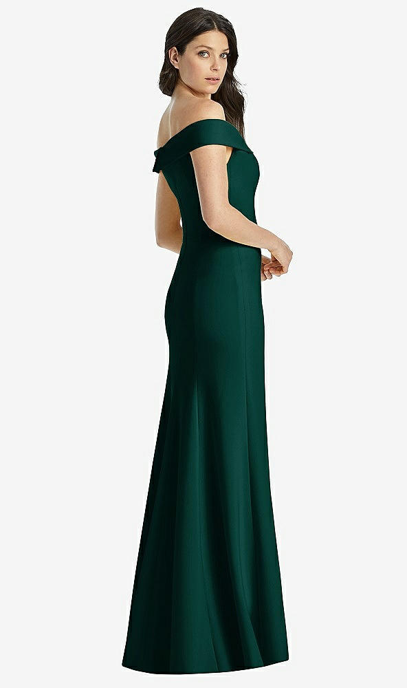 【STYLE: 3038】Off-the-Shoulder Notch Trumpet Gown with Front Slit【COLOR: Evergreen】