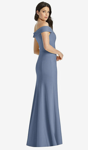 【STYLE: 3038】Off-the-Shoulder Notch Trumpet Gown with Front Slit【COLOR: Larkspur Blue】
