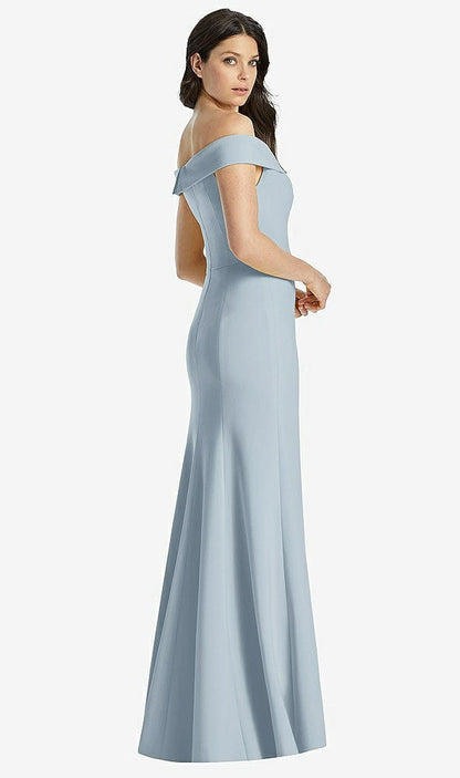 【STYLE: 3038】Off-the-Shoulder Notch Trumpet Gown with Front Slit【COLOR: Mist】