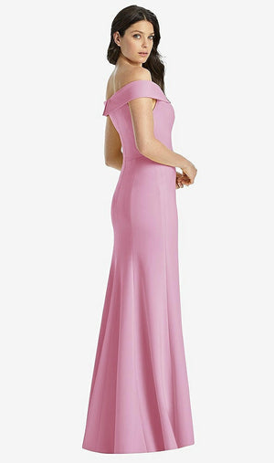 【STYLE: 3038】Off-the-Shoulder Notch Trumpet Gown with Front Slit【COLOR: Powder Pink】