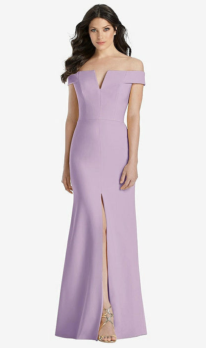 【STYLE: 3038】Off-the-Shoulder Notch Trumpet Gown with Front Slit【COLOR: Pale Purple】