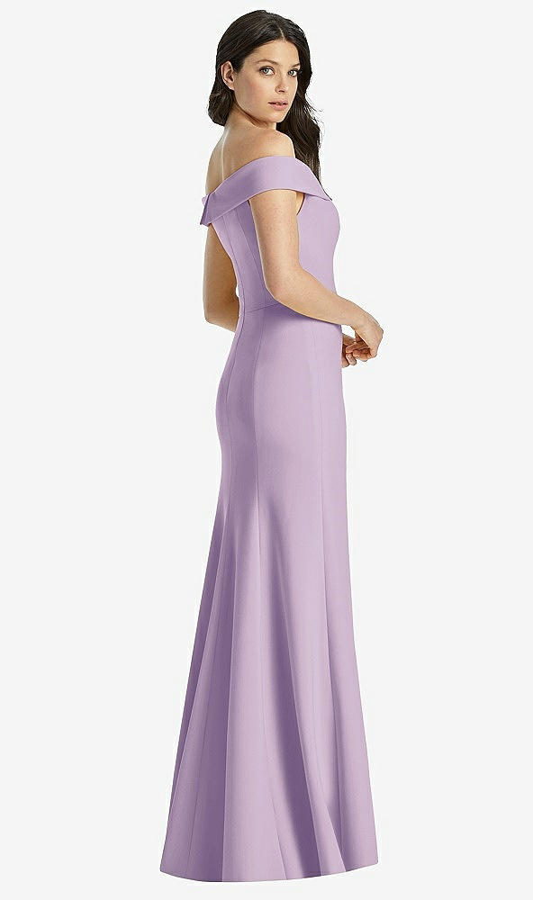 【STYLE: 3038】Off-the-Shoulder Notch Trumpet Gown with Front Slit【COLOR: Pale Purple】