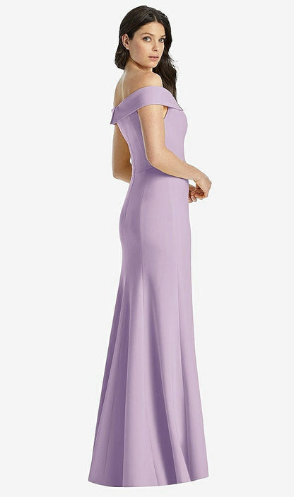 【STYLE: 3038】Off-the-Shoulder Notch Trumpet Gown with Front Slit【COLOR: Pale Purple】