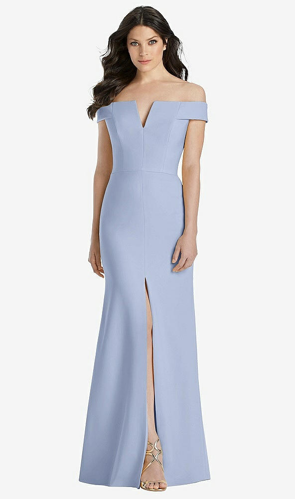 【STYLE: 3038】Off-the-Shoulder Notch Trumpet Gown with Front Slit【COLOR: Sky Blue】