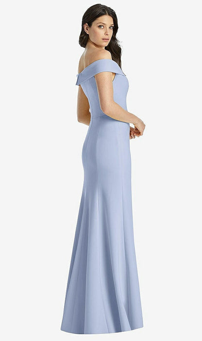 【STYLE: 3038】Off-the-Shoulder Notch Trumpet Gown with Front Slit【COLOR: Sky Blue】